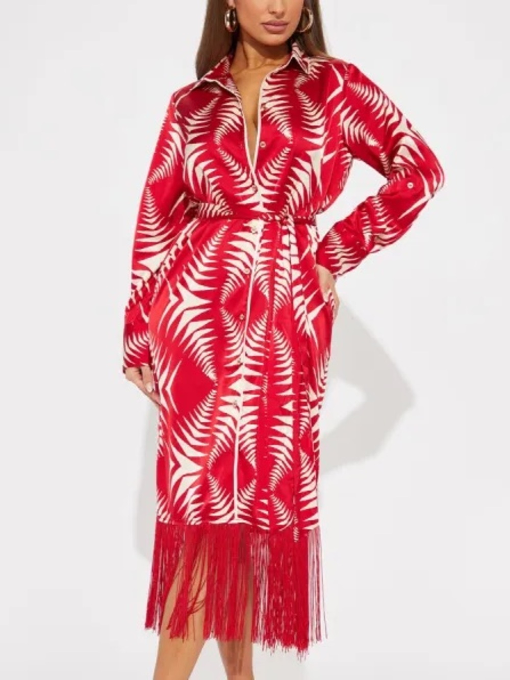 Fashion Nova Fringe Finesse Satin Midi Dress – Red/White – Size S – NWT
